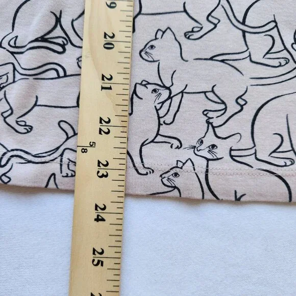 Kitty Cat Print Top Shirt Tan Black Whimsigoth Witchy Halloween Spirit Fairycore - Picture 14 of 15